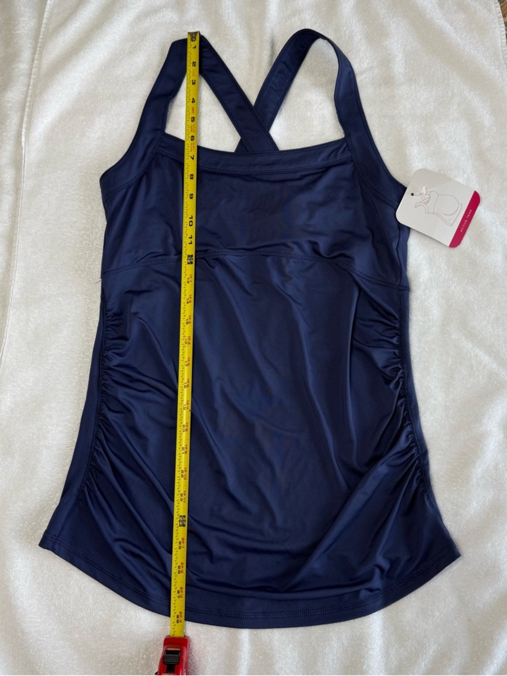 NWT Isabel Maternity Tankini Top Ruched Sides Square Neck Navy Size Small